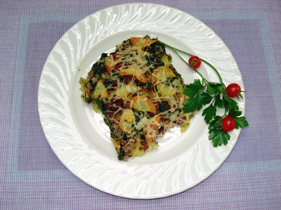 Spinat-Kartoffelgratin mit oder ohne Hackfleisch